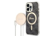 Handys - Cover & Cases - GUESS GUBPP13LH4EACSK Case+ Charger iPhone 13 Pro black/black hard case 4G Print MagSafe - 3666339102791