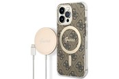 Handys - Cover & Cases - GUESS GUBPP13LH4EACSW Case+ Charger iPhone 13 Pro brown/brown hard case 4G Print MagSafe - 3666339102876