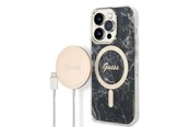 Handys - Cover & Cases - GUESS GUBPP14LHMEACSK Case+ Charger iPhone 14 Pro 6.1" black/black hard case Marble MagSafe - 3666339103132