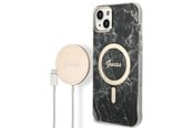 Handys - Cover & Cases - GUESS GUBPP14SHMEACSK Case+ Charger iPhone 14 6.1" black/black hard case Marble MagSafe - 3666339103118