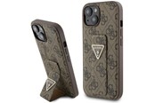 Handys - Cover & Cases - GUESS Grip Stand 4G Triangle Strass case for iPhone 15 - brown - 3666339197438