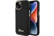 Handys - Cover & Cases - GUESS Silicone Script Metal Logo & Frame case for iPhone 15 - black - 3666339149321