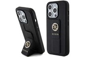 Handys - Cover & Cases - GUESS Grip Stand 4G Saffiano Strass case for iPhone 15 Pro Max - black - 3666339198442