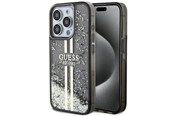Handys - Cover & Cases - GUESS Liquid Glitter Gold Stripes case for iPhone 15 Pro - black - 3666339223540