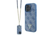 Handys - Cover & Cases - GUESS Leather Metal Logo Strass Crossbody Case for iPhone 16 Pro - Blue - 3666339328702