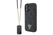 Handys - Cover & Cases - GUESS Leather Metal Logo Strass Crossbody Case for iPhone 16 - Black - 3666339328603