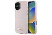 Handys - Cover & Cases - GUESS Silicone Script Metal Logo & Frame iPhone 16 Plus Case - Pink - 3666339344269