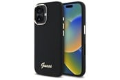Handys - Cover & Cases - GUESS Silicone Script Metal Logo & Frame Case for iPhone 16 - Black - 3666339344290