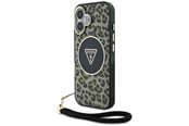 Handys - Cover & Cases - GUESS HC IML Leopard Triangle Cord Strap MagSafe iPhone 16 Case - Brown - 3666339432614