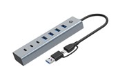 USB-Hubs - Conceptronic HUBBIES HUBBIES20G - hub - 2-in-1 USB-A/C host cable USB powered aluminum with 25 cm cable - 7 ports USB-Hubs - 7 - Grau - HUBBIES20G