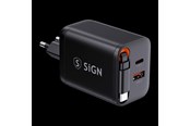 Handys - Adapter und Ladegeräte - SiGN GaN Fast Charger USB-C/USB-A 40W with extendable USB-C cable - Black - SN-TC-40B
