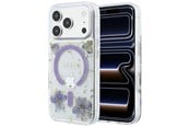 Handys - Cover & Cases - GUESS Resin Flowers Glitter MagSafe Case for iPhone 18 Pro Max / 17 Pro Max - Purple - 3666339681159