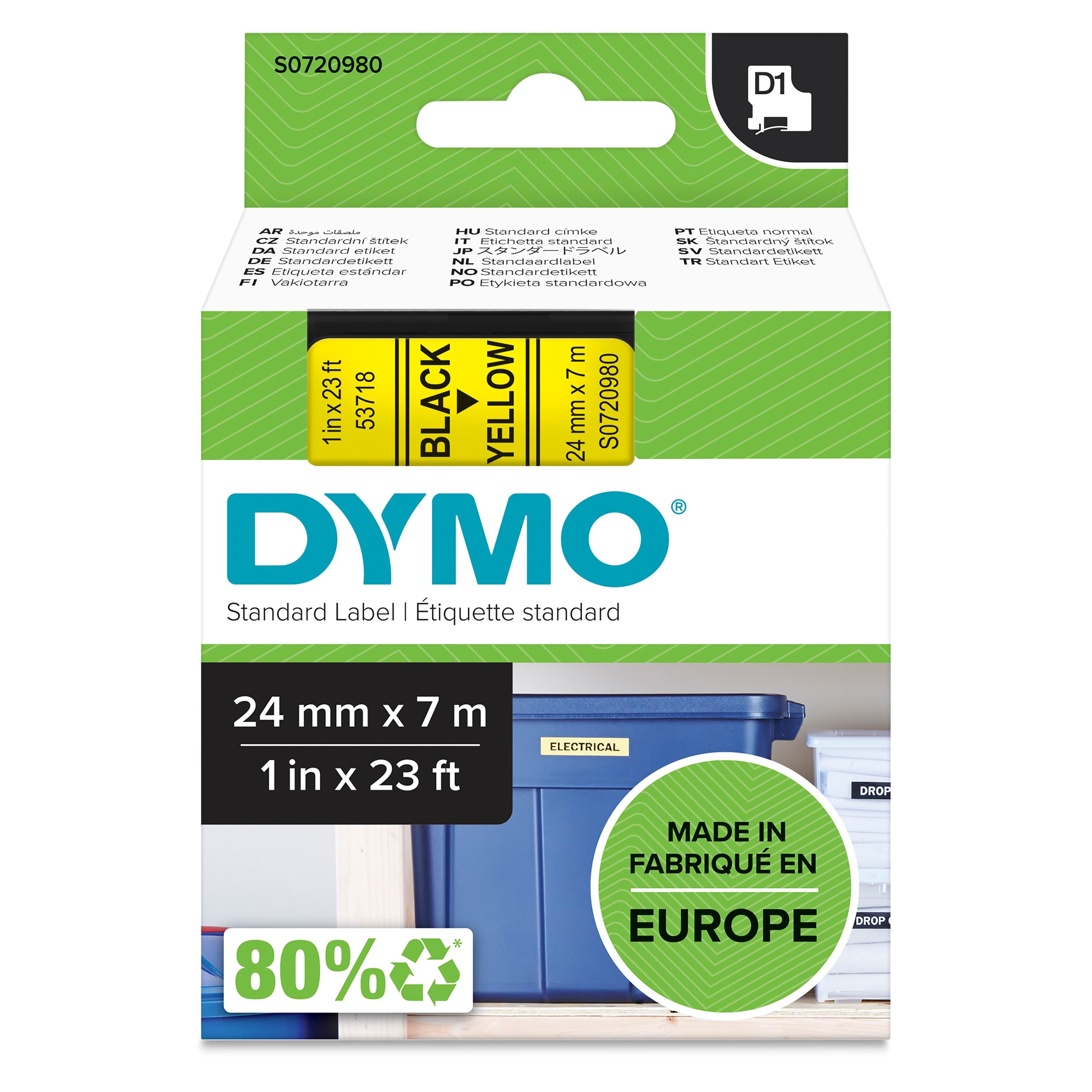 Dymo D1-etikettenband | Schwarz Auf Gelb | 24mm x 7m - Papier Fotopapier Und Etiketten 53718