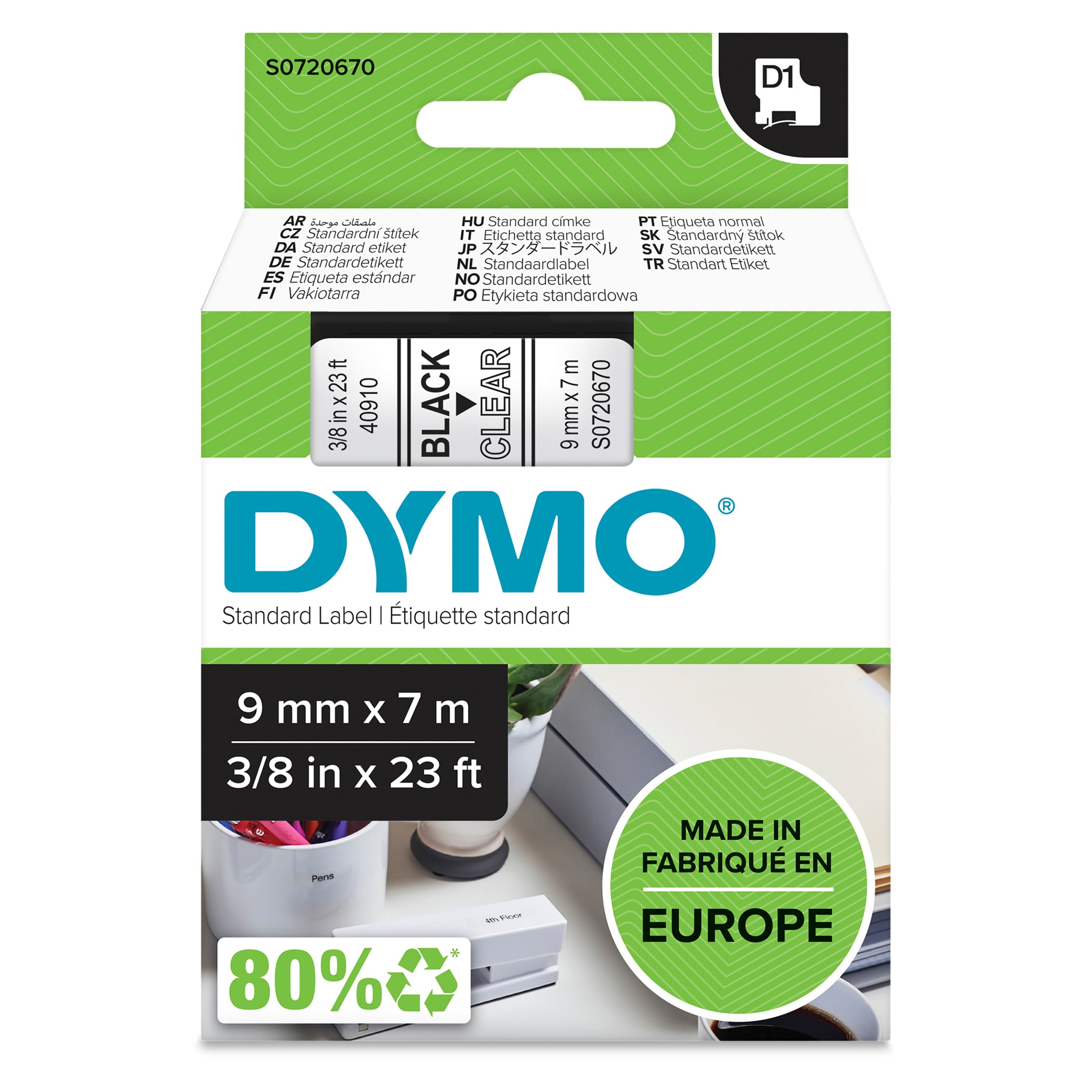 Dymo D1-etikettenband | Schwarz Auf Transparent | 9mm x 7m - Papier Fotopapier Und Etiketten