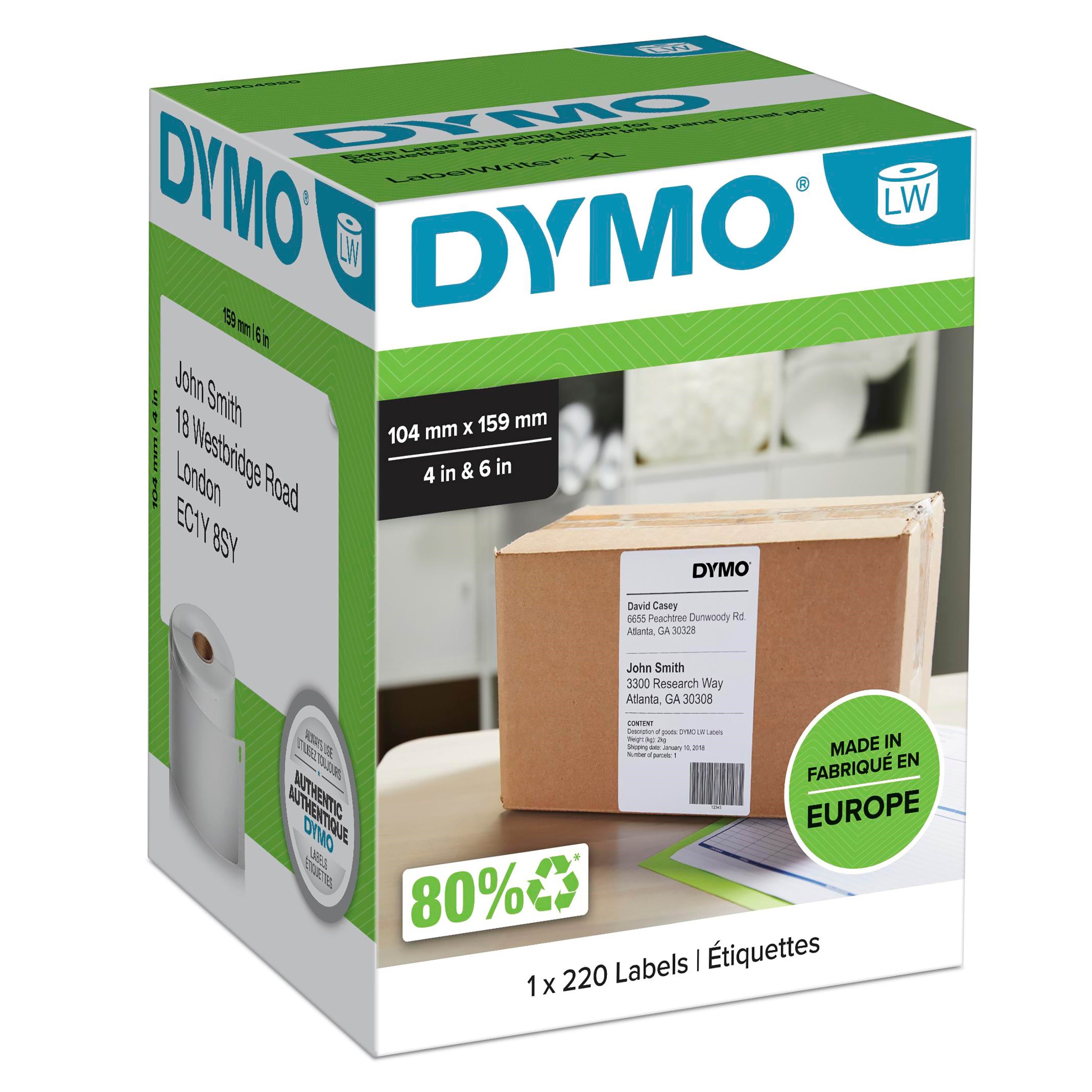 Dymo Labelwriter Versandetiketten (Extragroß) Für Labelwriter 5xl/4xl-etikettendrucker | 104mm x 159mm | Rolle Mit 220etiketten | Selbstklebend - 