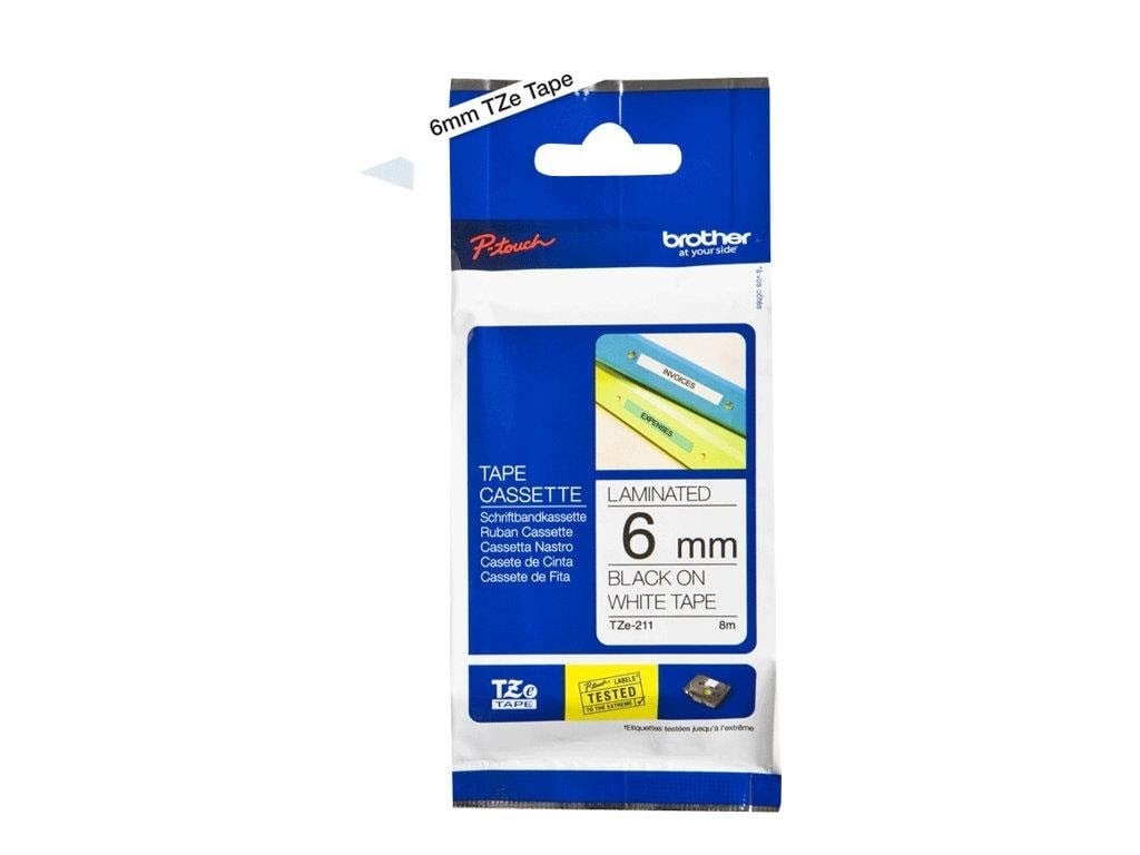 Brother Tze211 - Black on White Roll (0.6 cm x 8 m) - Papier Fotopapier Und Etiketten