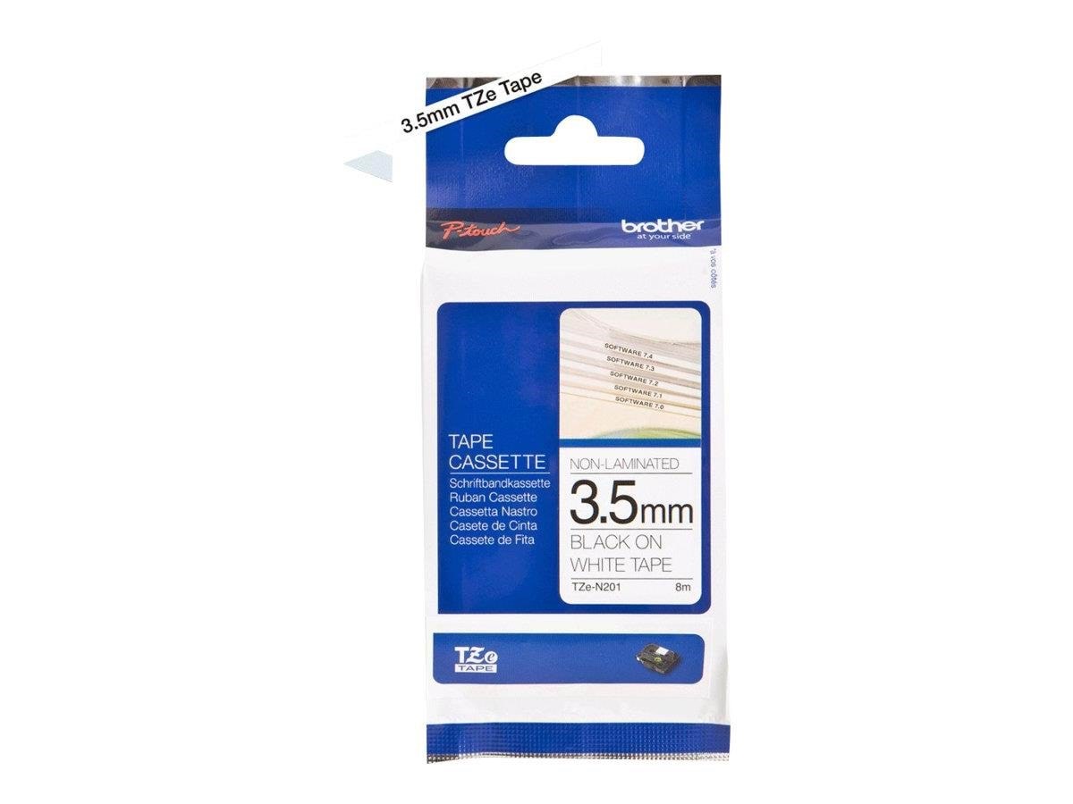Brother Tzen201 3.5mm (0.13") Black on White Non-laminated Super Narrow Tape For P-touch 8m - Papier Fotopapier Und Etiketten