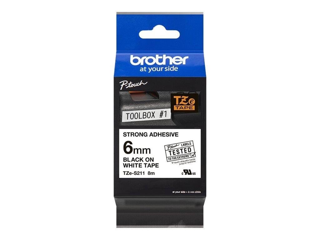 Brother Tzes211 / Tze-s211 Labelling Tape Cassette - Black on White 6mm Wide - Papier Fotopapier Und Etiketten