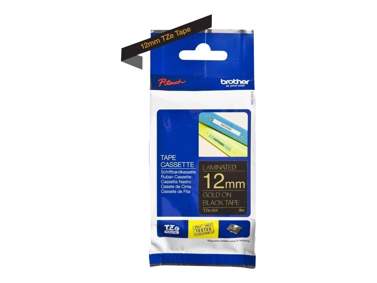 Brother Tze334 - Gold On Black - Roll (1.2 cm x 8 m) 1 Cassette(s) - Papier Fotopapier Und Etiketten