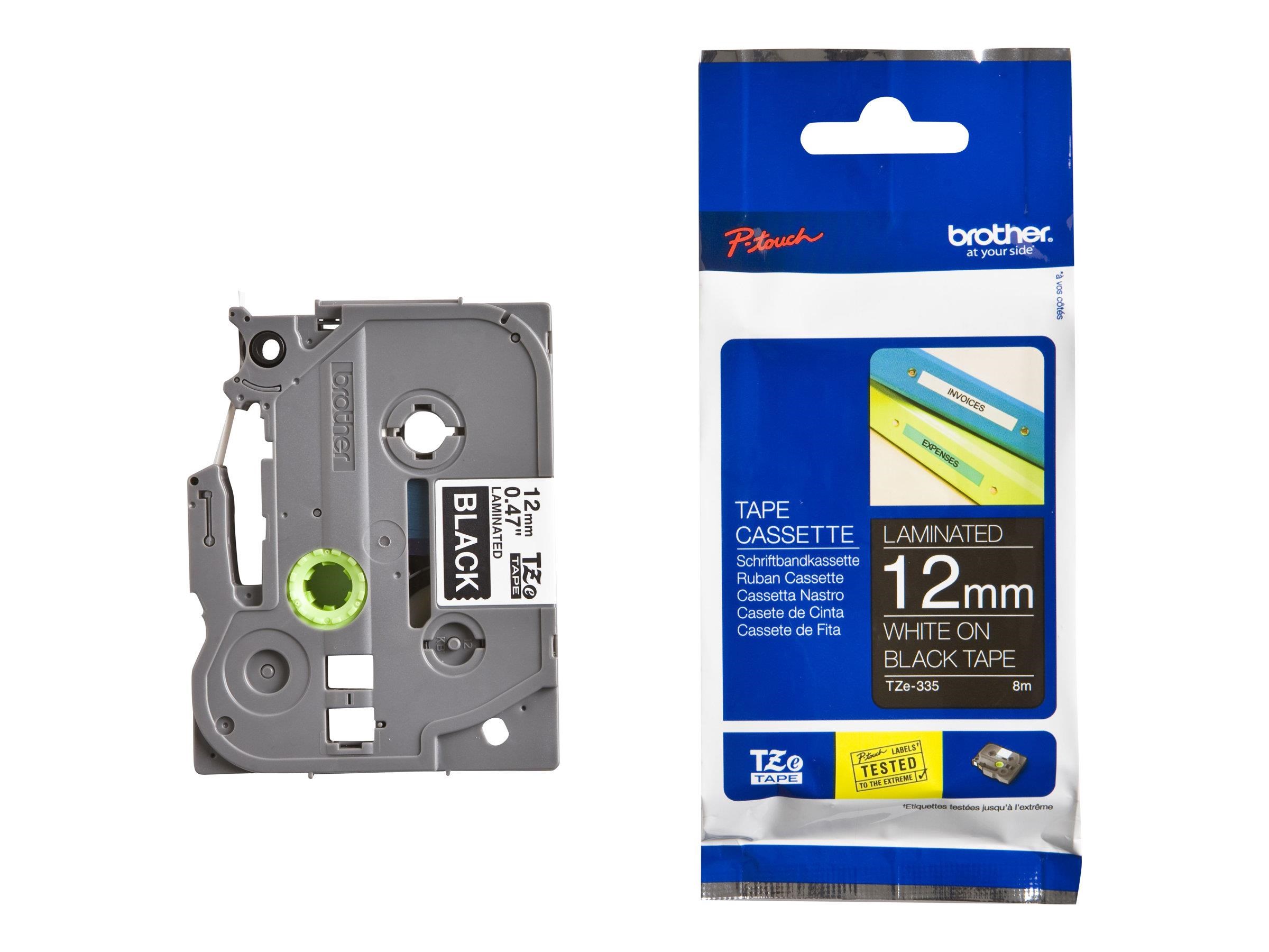 Brother Tze335 12mm (0.47") White on Black Label Tape For P-touch 8m - Papier Fotopapier Und Etiketten