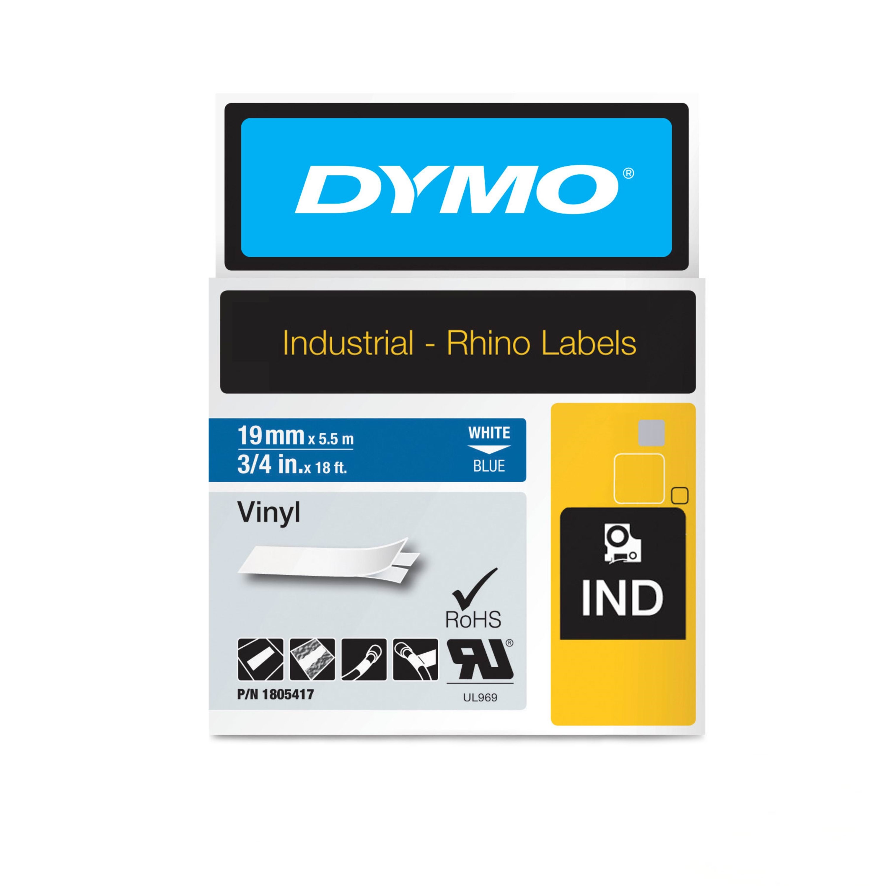 Dymo Rhino-industrie-vinyletiketten | 19 mm x 5,5 m | Weiß Auf Blau | Selbstklebendes Schriftband - Papier Fotopapier Und Etiketten 1805417