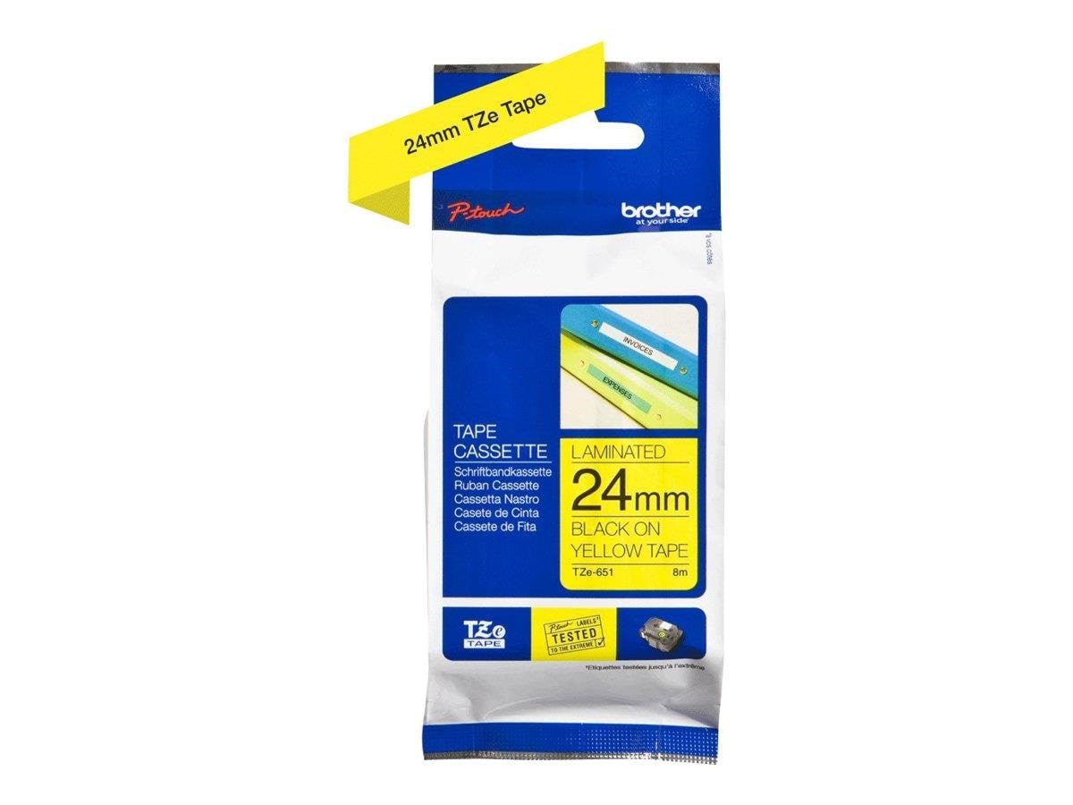 Brother Tze651 / Tze-651 Black on Yellow Ribbon (24mm x 8m) - Papier Fotopapier Und Etiketten