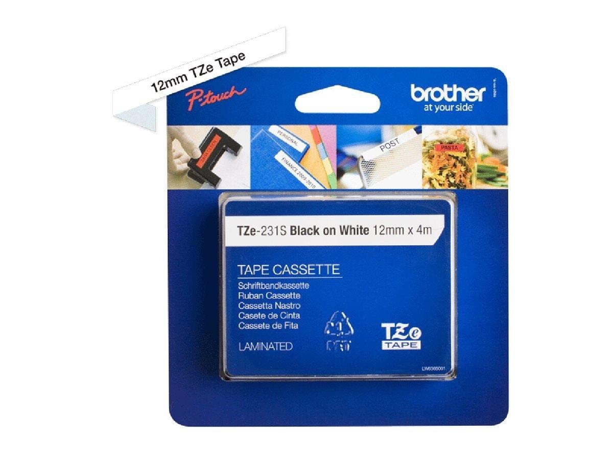 Brother Tze-231s 12mm Black on White Tape 4m - Papier Fotopapier Und Etiketten Tze231s