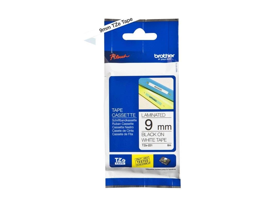 Brother Tze 221 - Black On White - Roll (0.9 cm x 8 m) - Papier Fotopapier Und Etiketten