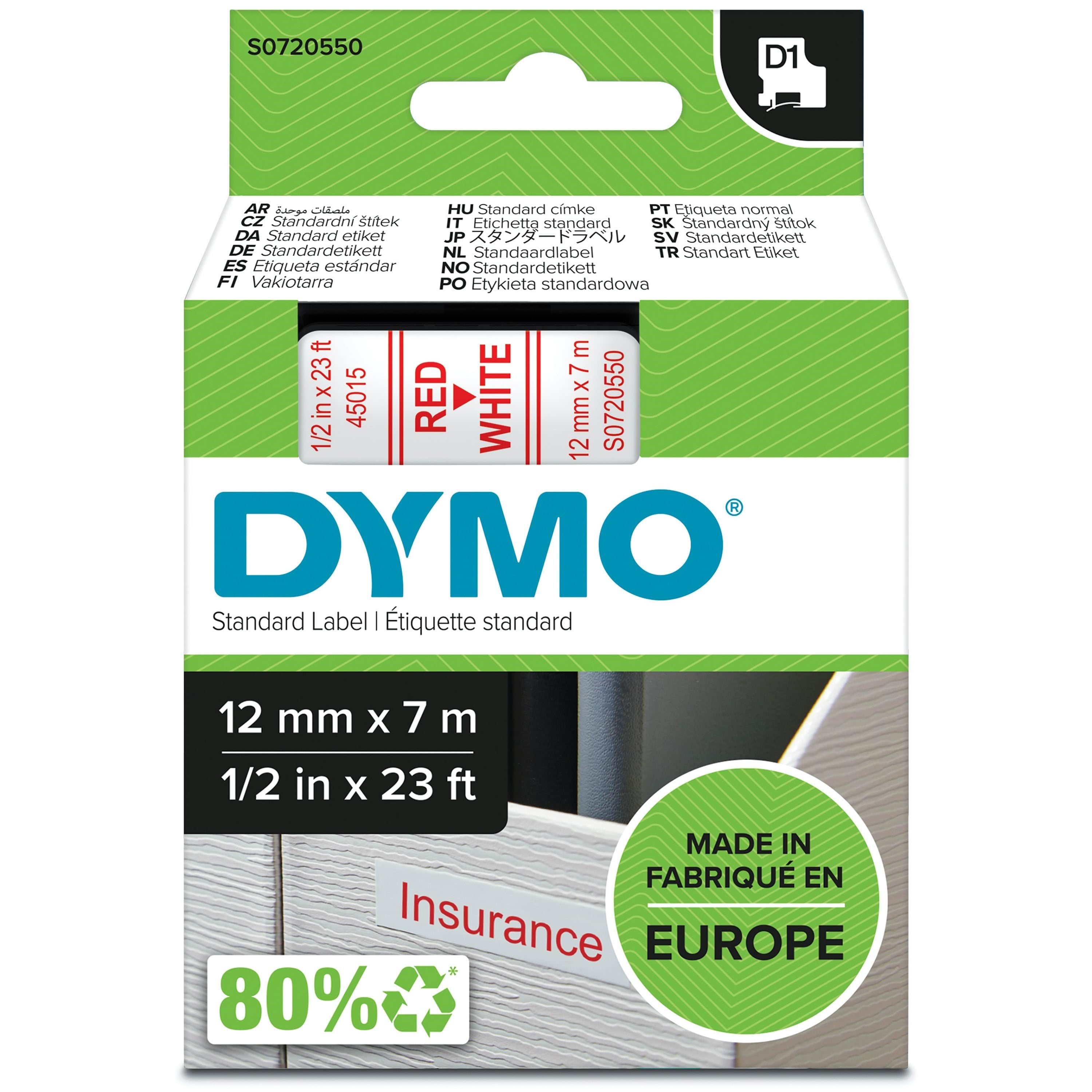 Dymo D1-etikettenband | Rot Auf Weiß | 12mm x 7m - Papier Fotopapier Und Etiketten