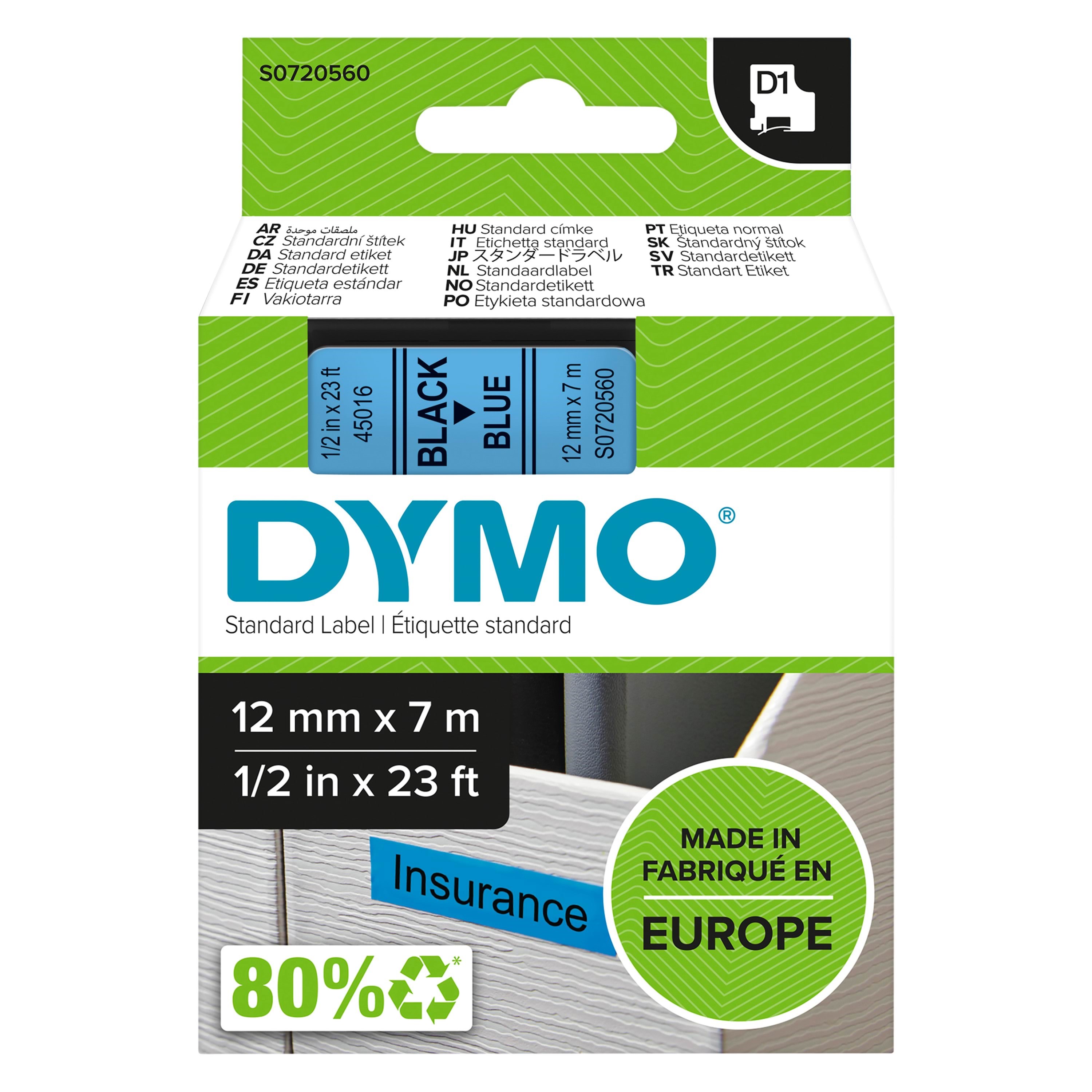 Dymo D1-etikettenband | Schwarz Auf Blau | 12mm x 7m - Papier Fotopapier Und Etiketten S0720560