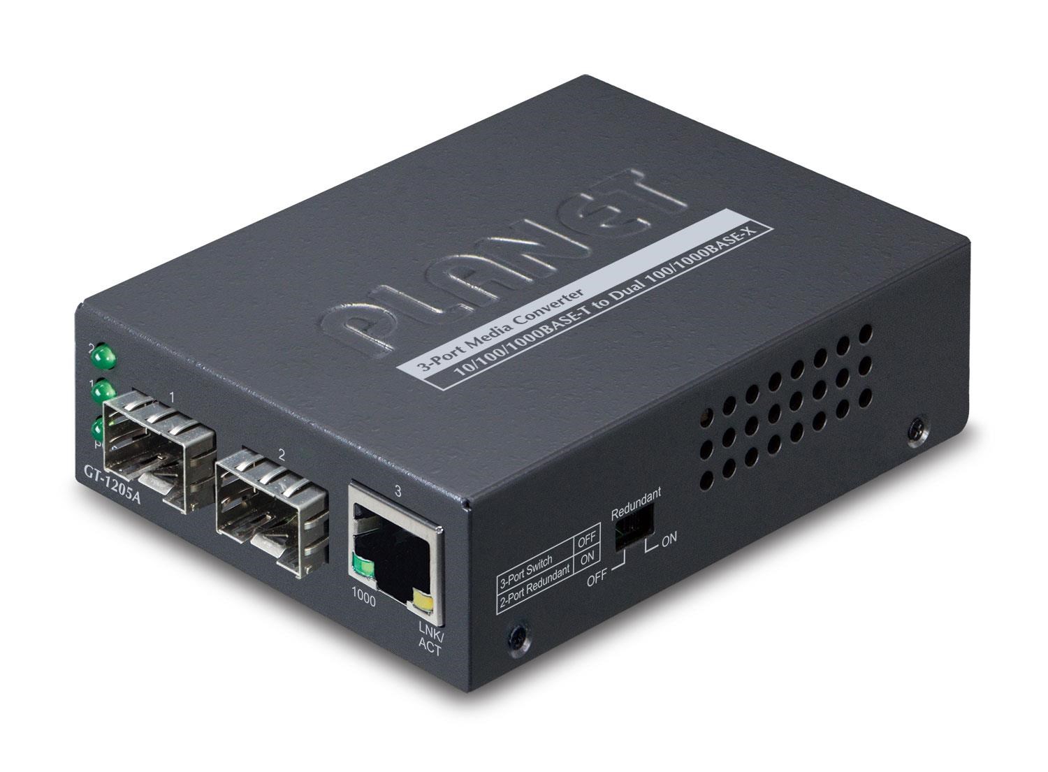 Planet Gt-1205a Media Converter 10/100/1000base-t to Dual 100/1000base-x Sfp - Repeater Transceiver