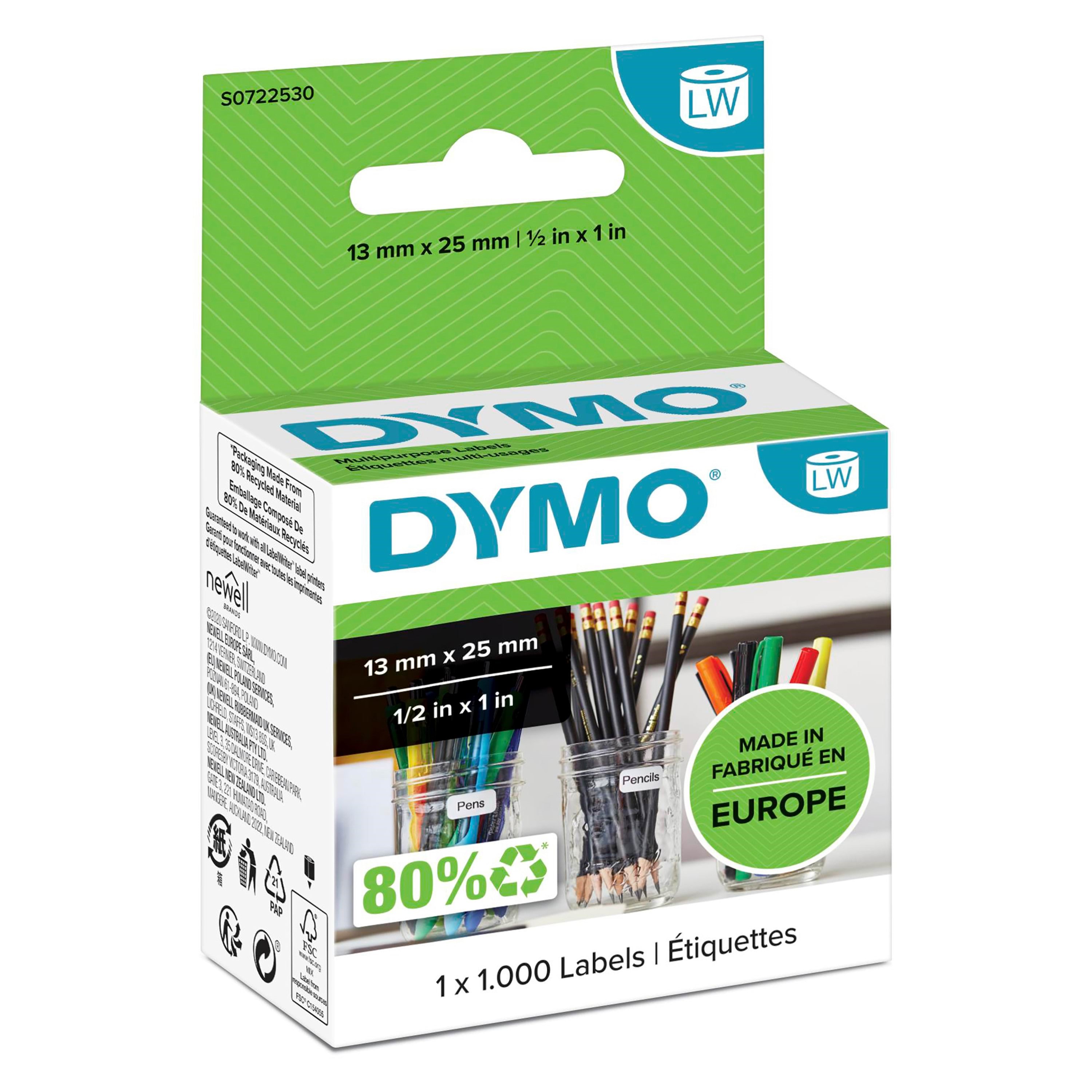 Dymo Labelwriter Mehrzwecketiketten (Klein) | 13mm x 25mm | Rolle Mit 1.000leicht Ablösbaren Etiketten | Selbstklebend - Papier Fotopapier Und 