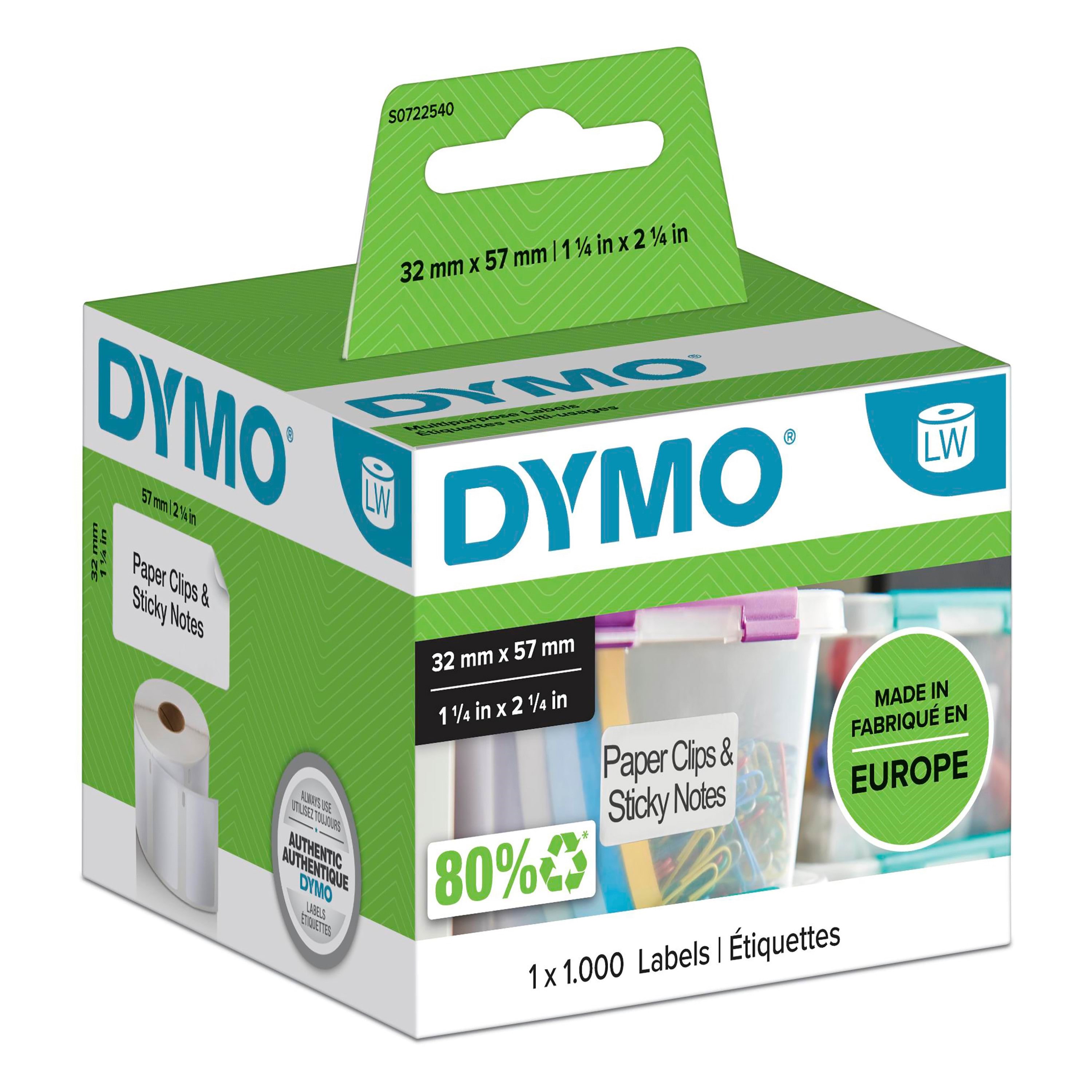 Dymo Labelwriter Mehrzwecketiketten | 57mm x 32mm | Rolle Mit 1.000leicht Ablösbaren Etiketten | Selbstklebend - Papier Fotopapier Und Etiketten