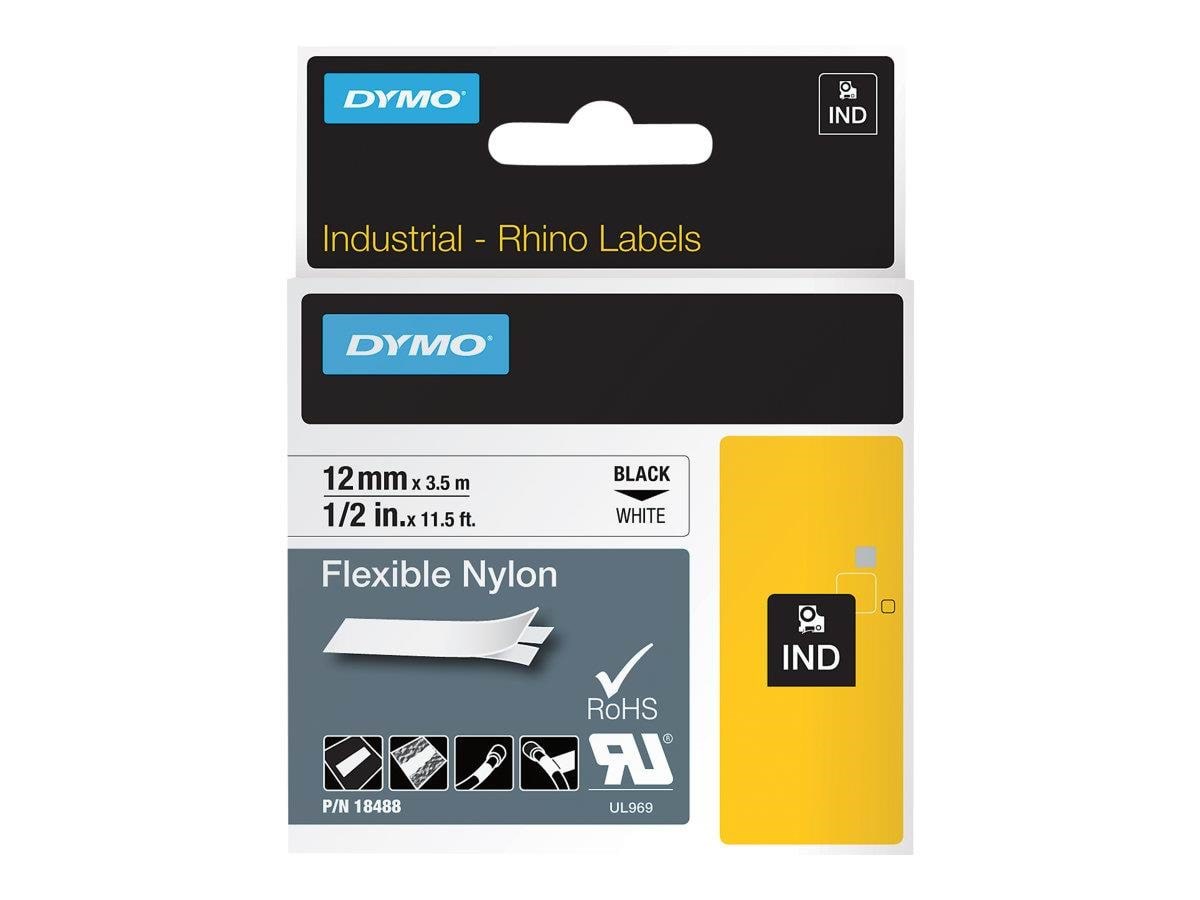 Dymo Rhino Industrie Nylonetiketten | Flexibel | 12mmx3,5m | Schwarze Schrift Auf Weißem Untergrund - Papier Fotopapier Und Etiketten 18488