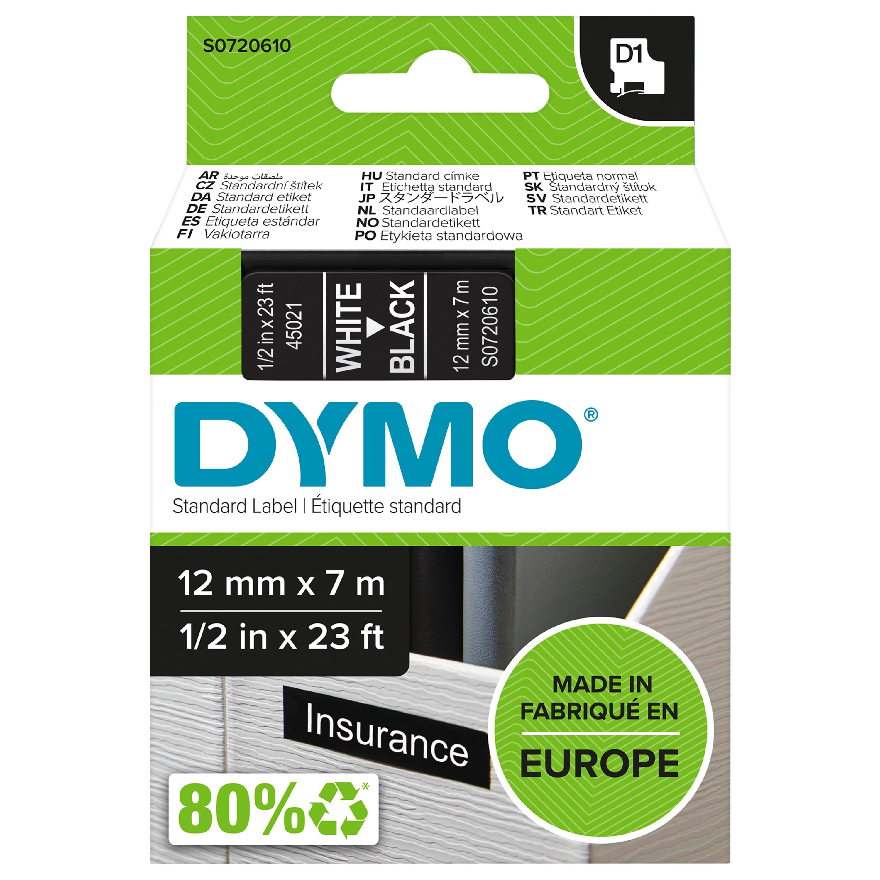 Dymo D1-etikettenband | Weiß Auf Schwarz | 12mm x 7m - Papier Fotopapier Und Etiketten