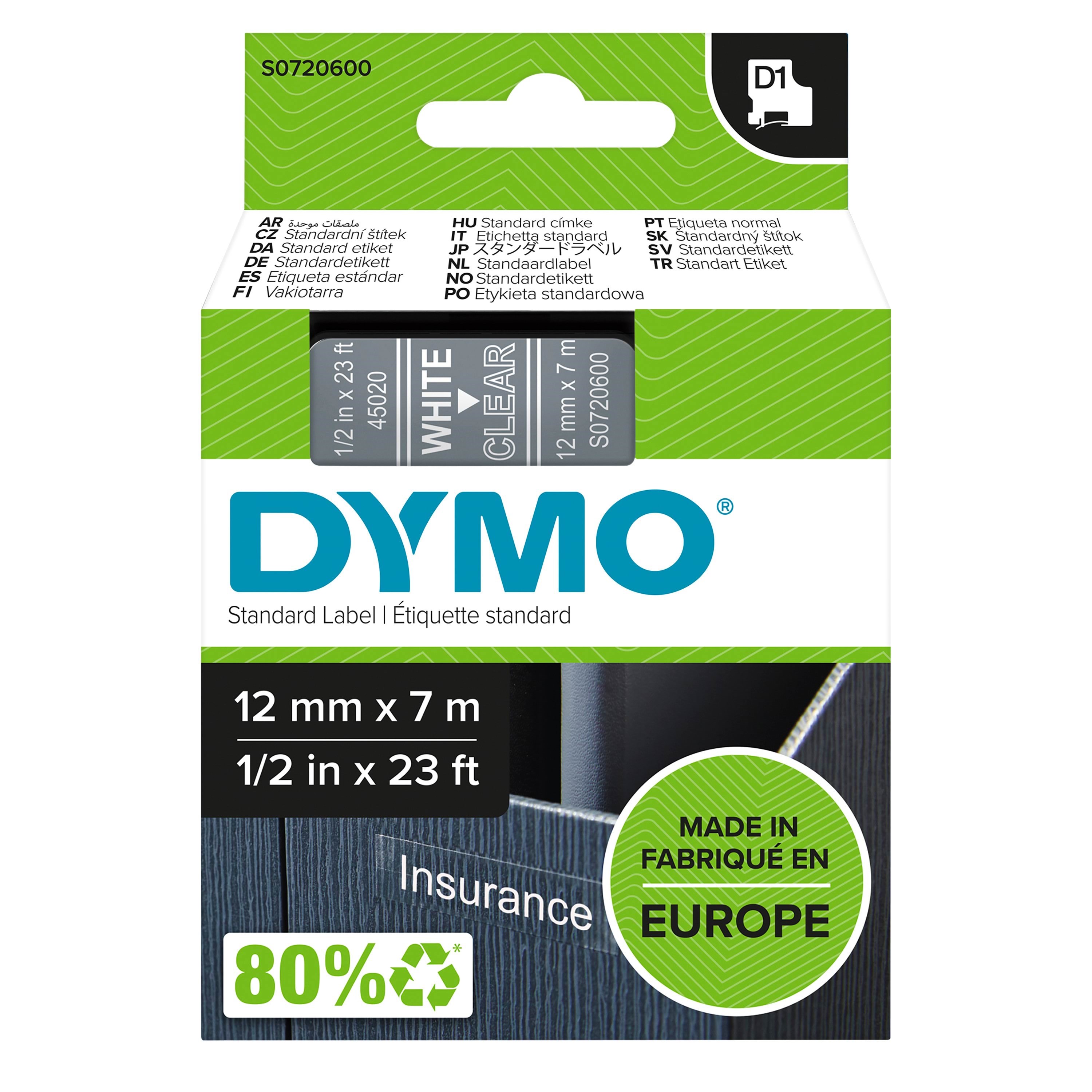 Dymo D1-etikettenband | Weiß Auf Transparent | 12mm x 7m - Papier Fotopapier Und Etiketten S0720600