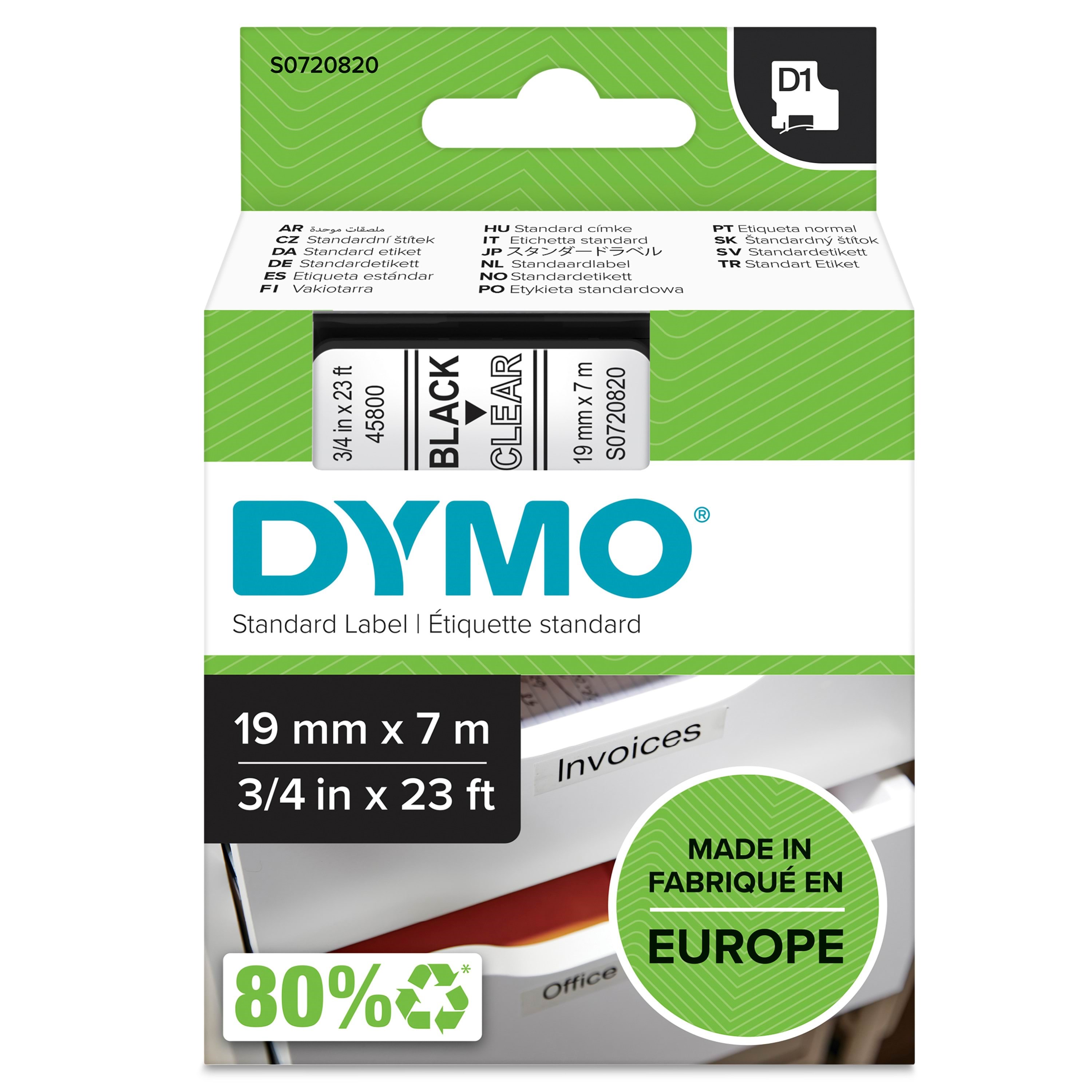 Dymo D1-etikettenband | Schwarz Auf Transparent | 19mm x 7m - Papier Fotopapier Und Etiketten
