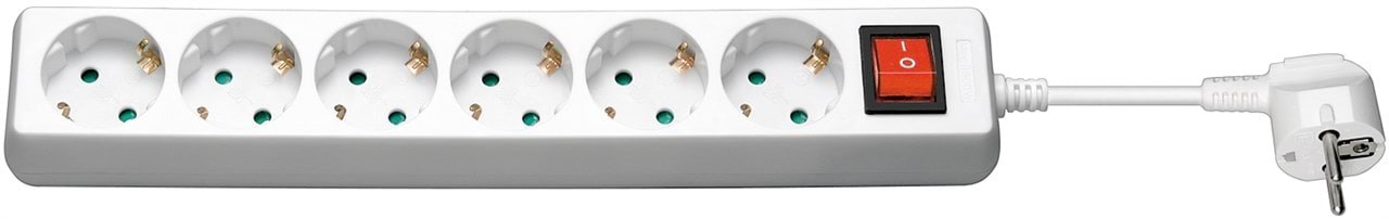 Pro Strom Sockel x6 - Weiß - Switch - 1.5m - Stromkabel Extern