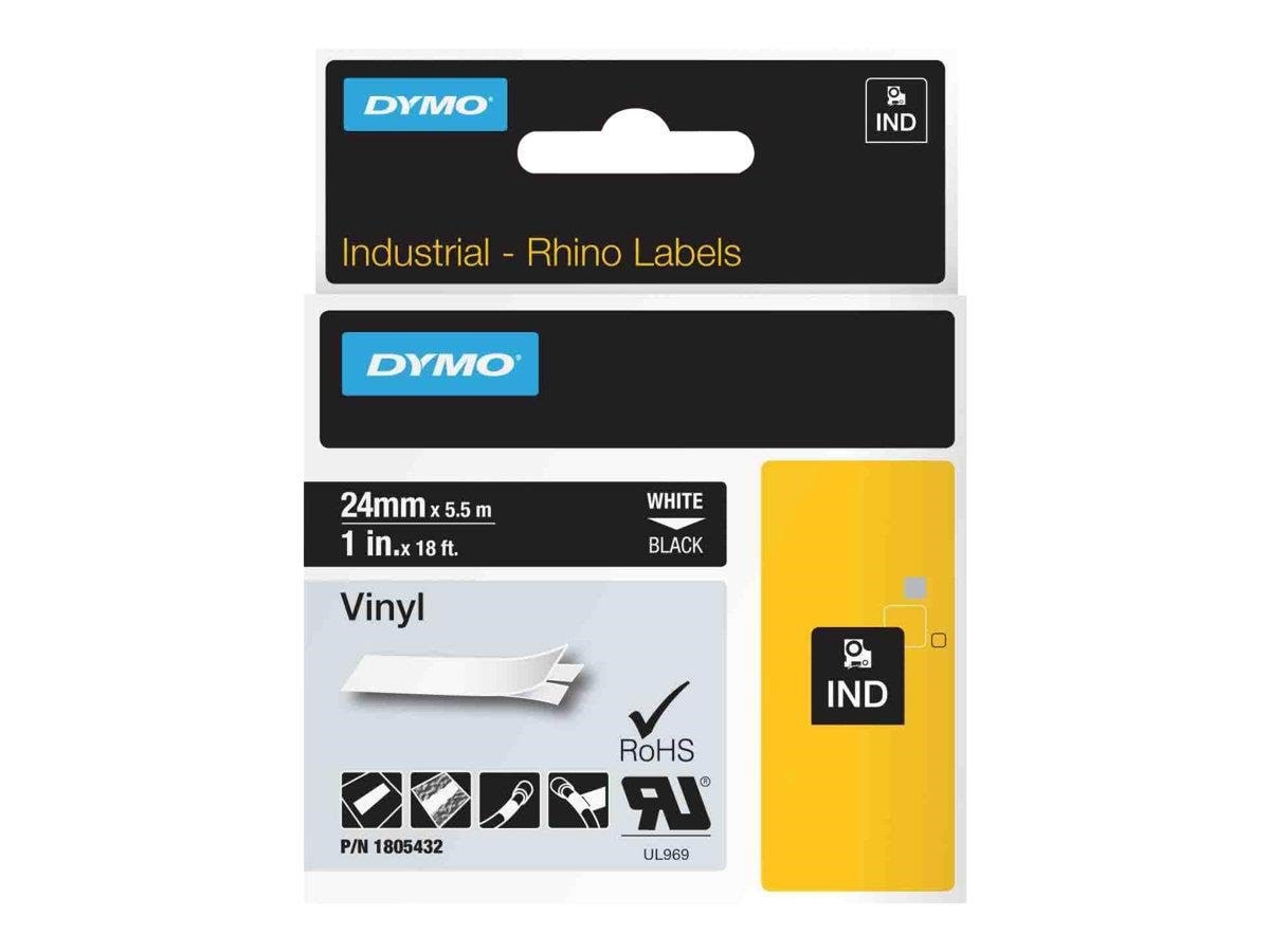 Dymo Rhino-industrie-vinyletiketten | 24 mm x 5,5 m | Weiß Auf Schwarz | Selbstklebendes Schriftband - Papier Fotopapier Und Etiketten 1805432