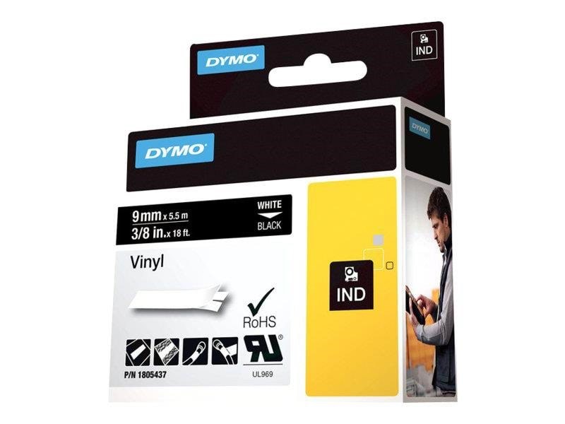 Dymo Rhino-industrie-vinyletiketten | 9mm x 5,5m | Weiß Auf Schwarz | Selbstklebendes Schriftband - Papier Fotopapier Und Etiketten