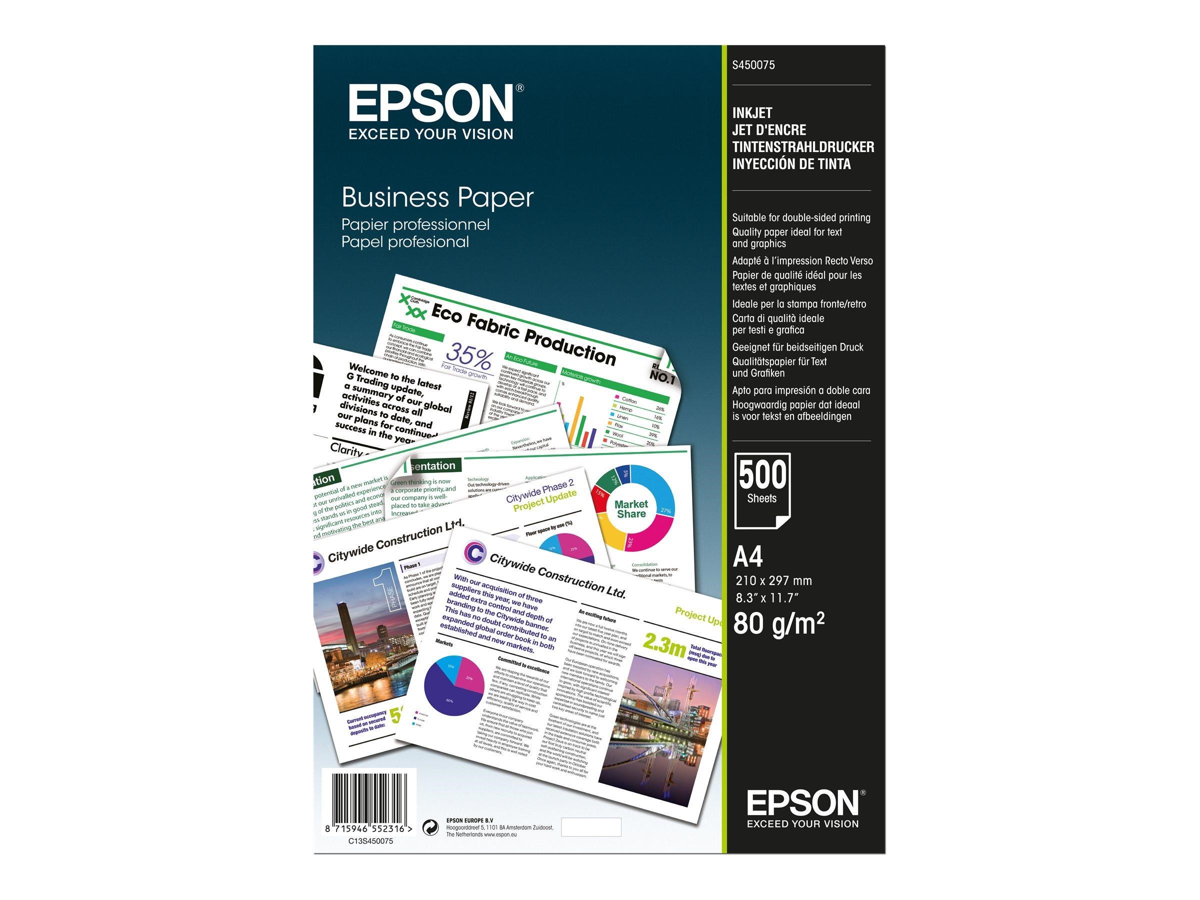 Epson Business Paper - A4 (210 x 297 mm) - 80 G/m² - 500 Sheet(s) Plain Paper - Papier Fotopapier Und Etiketten C13s450075