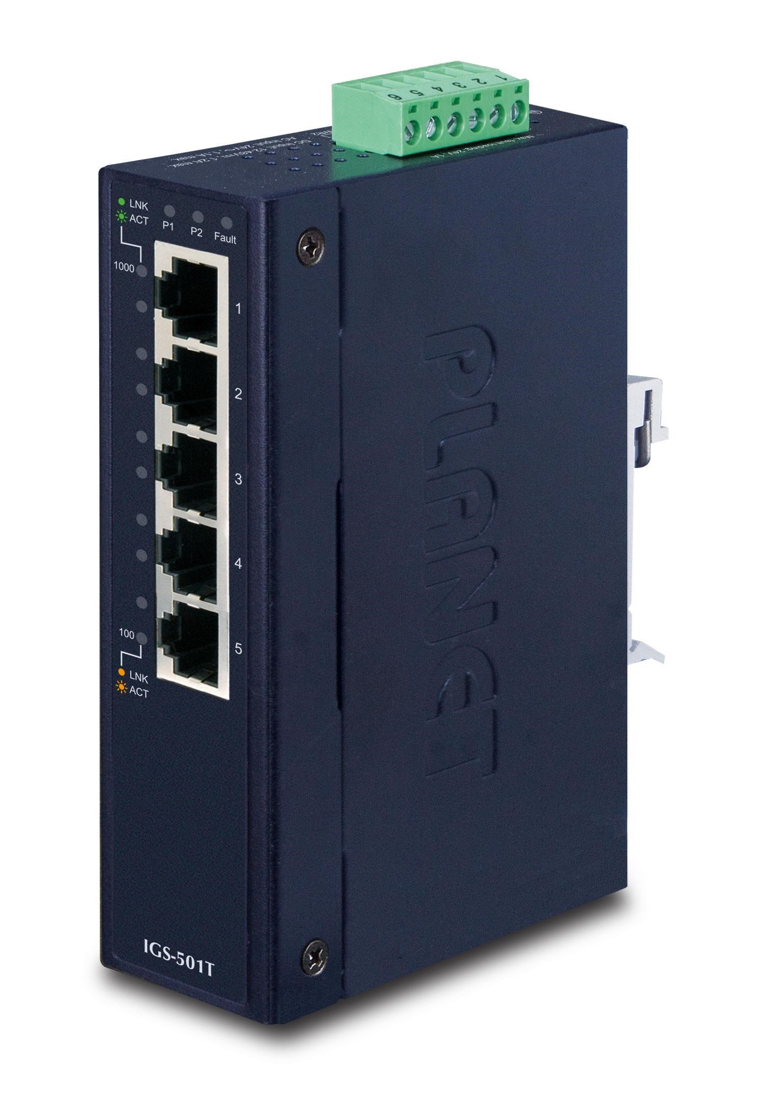 Planet Igs-501t 5-port 10/100/1000t Industrial Gigabit Ethernet Switch With Wide Operating Temperature - Switches