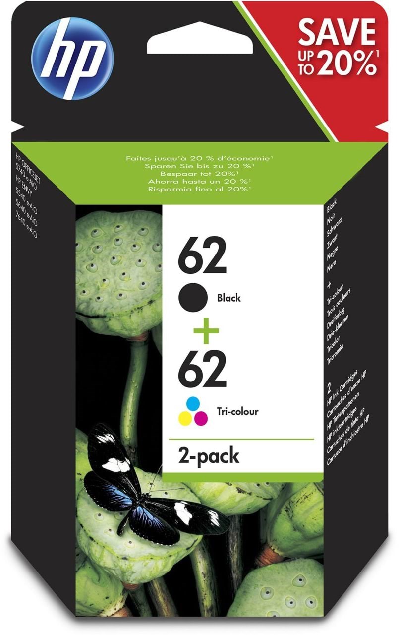 HP 62 / N9j71ae 2-pack (Cyan Magenta Yellow) Pigmwnted Black Ink - Druckerzubehoer Tinte Toner
