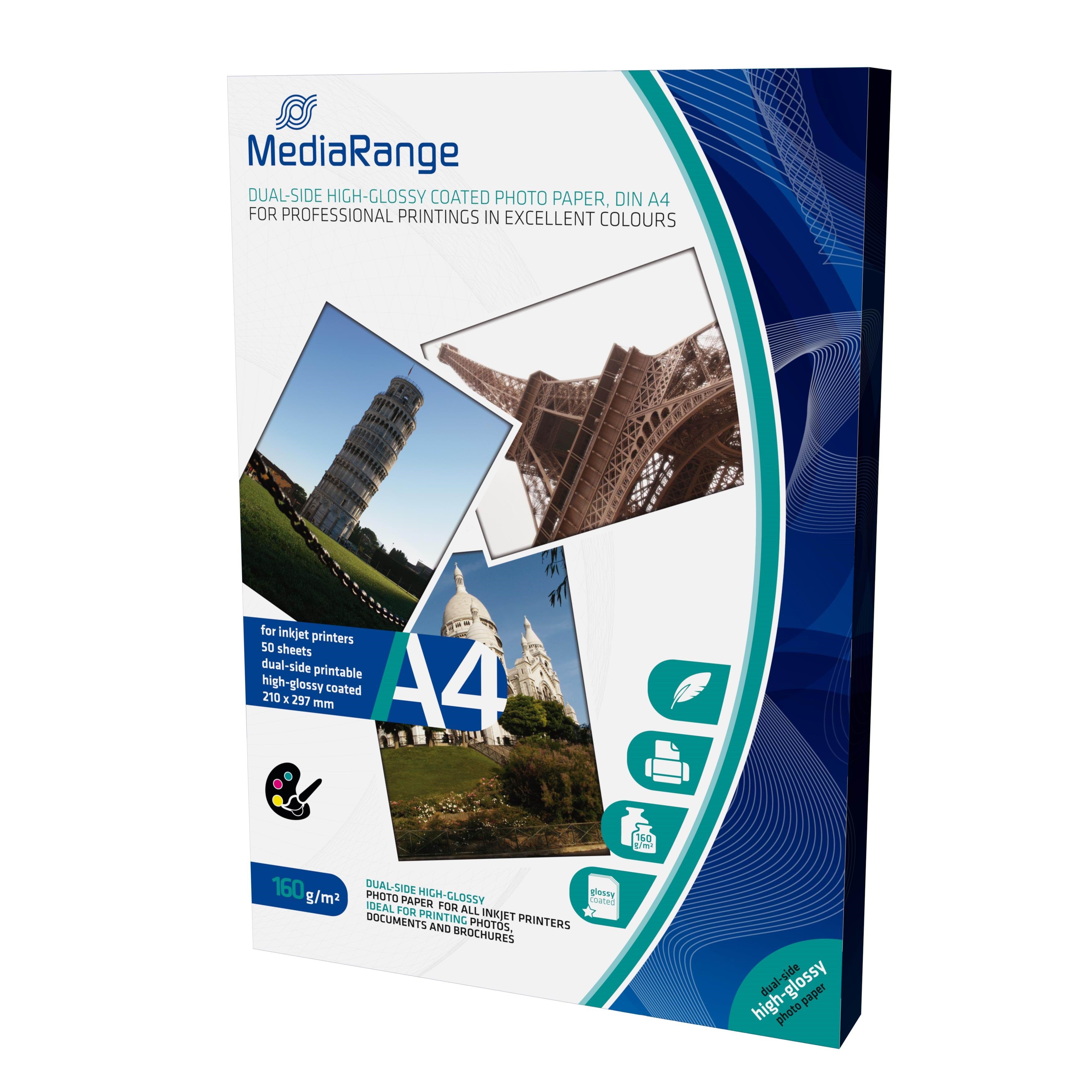Mediarange High-glossy - White - A4 (210 x 297 mm) - 160 G/m² - 50 Sheet(s) Photo Paper - Papier Fotopapier Und Etiketten Mrink108