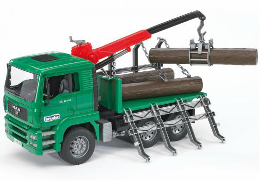 Bruder Man Tga Timber Truck With Loading Crane And 3 Trunks - Spielzeugauto 02769