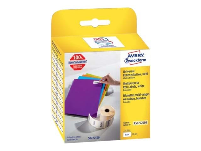 Avery Removable Roll Labels White 19x51mm 500 Labels - Papier Fotopapier Und Etiketten As0722550