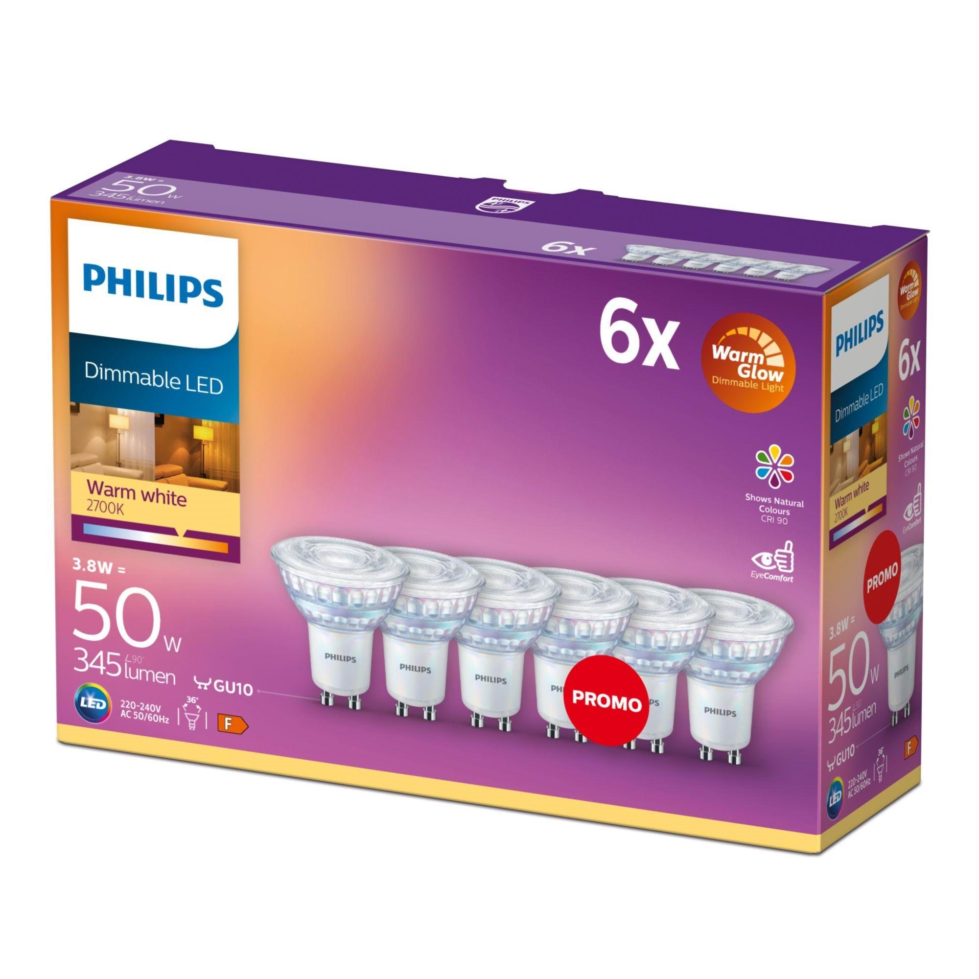 Philips Led-lampe Spot 3.8w/922-927 (50w) 36° Warmglow Dimmable 6-pack Gu10 - Led Birnen 929002065733