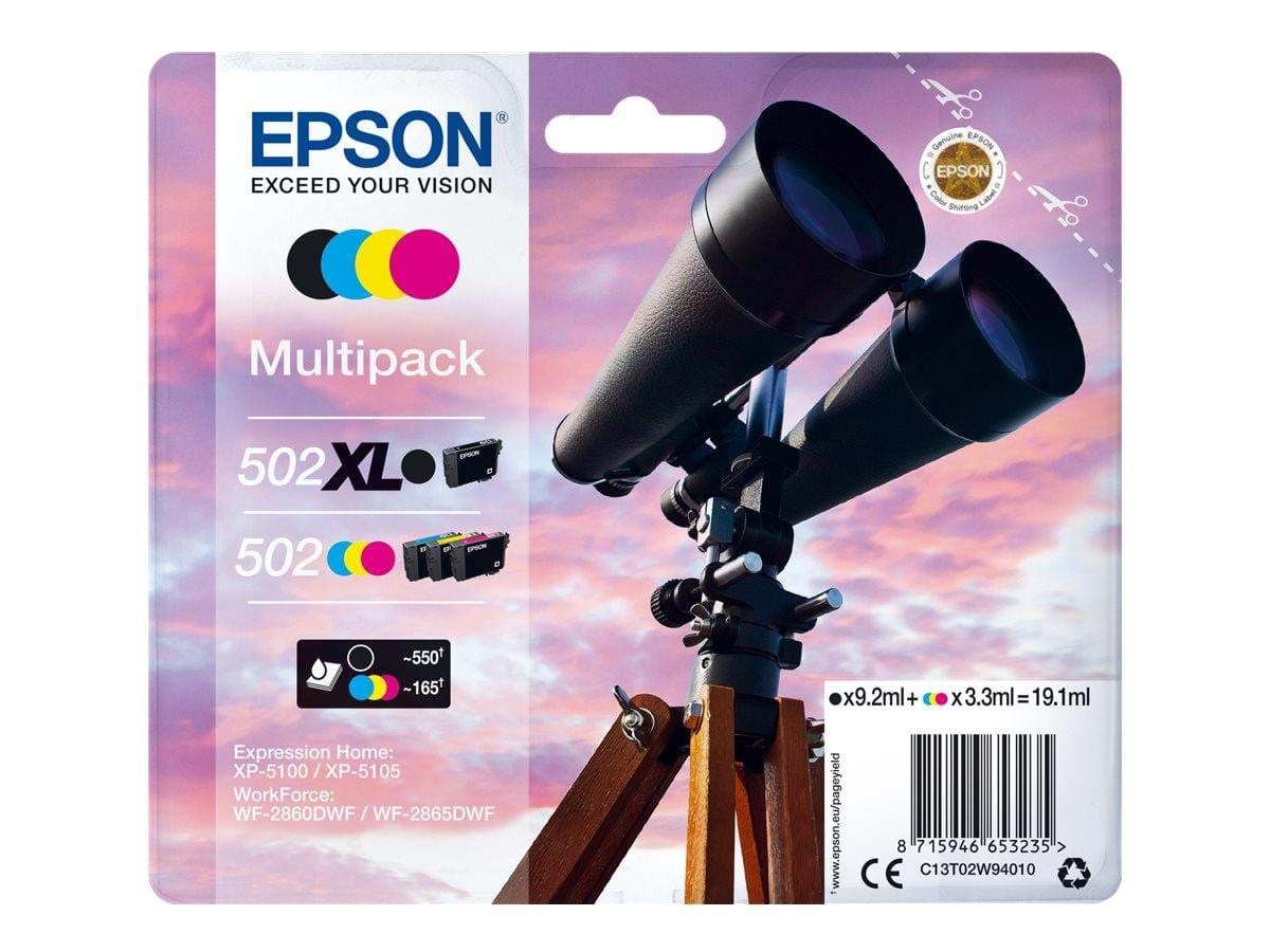 Epson 502/502xl Multipack - 4 Pakker - Sort Gul Cyan Magenta - Original - Blækpatron - Druckerzubehoer Tinte Toner