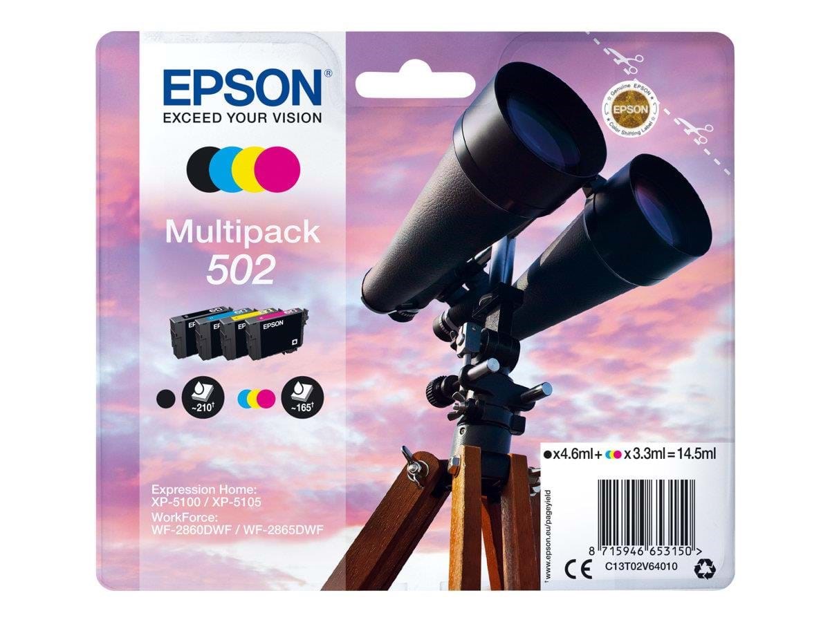 Epson 502 Multipack - 4 Pakker - Sort Gul Cyan Magenta - Original - Blækpatron - Druckerzubehoer Tinte Toner Schwarz C13t02v64020