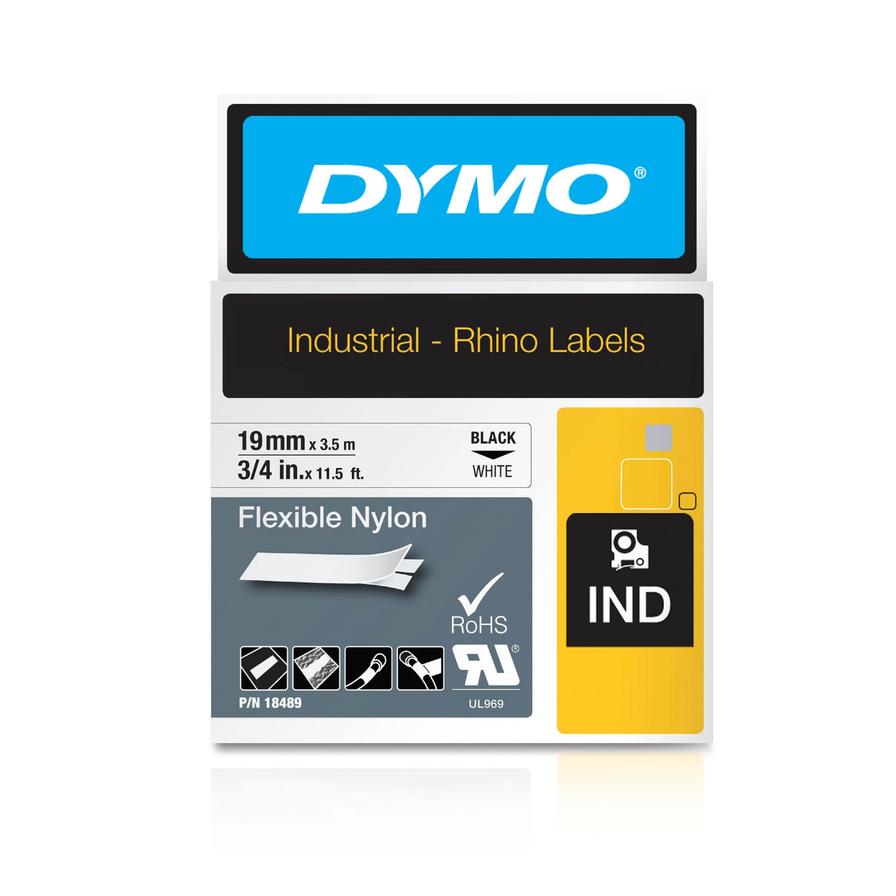 Dymo Rhino Industrie Nylonetiketten | Flexibel | 19mmx3,5m | Schwarze Schrift Auf Weißem Untergrund - Papier Fotopapier Und Etiketten 18489